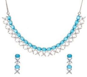 White Rhodium Plated Aquamarine Necklace Set