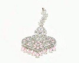 White Rhodium Plated Baby Pink Maang Tikka