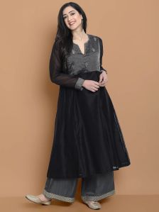 Ladies Chanderi Silk Frock Kurta with Cotton Palazzo