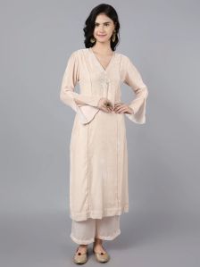 Ladies Cupro Silk Velvet Kurta With Gota Work