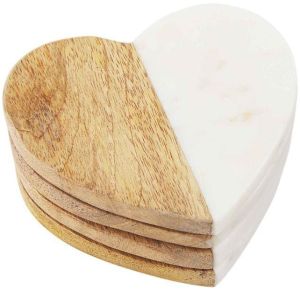 Marble and Mango Wood Heart Coaster