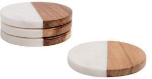 Marble and Wood Round Coaster