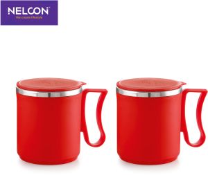 SS DOUBLE WALL FLUTE COFFEE MUG-RED