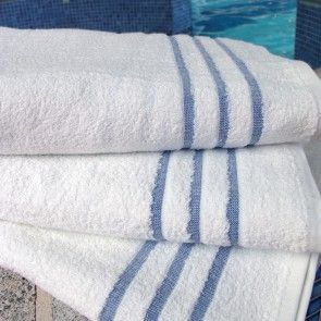 Ocean White Cotton Bath Towel-Blue Headers