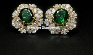 Natural Diamond Dewdrops with Center Emerald Earrings.