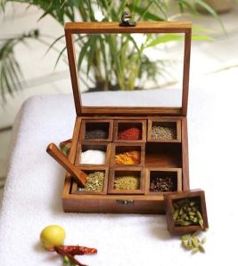 9 Container Wooden Spice Box