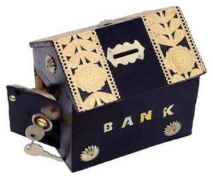 Hut Shaped Wooden Money Bank Coin Box