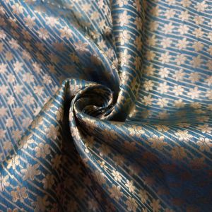 Deep Peacock Blue Brocade Jamawar Fabric