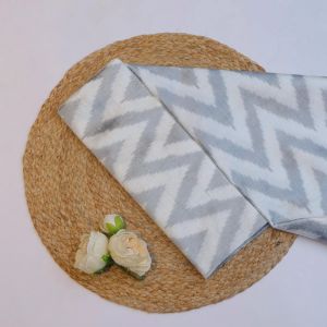 Dull White Dupion Silk Ikkat Fabric