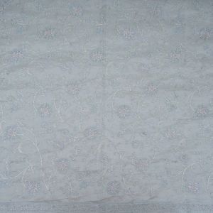 Grayish Blue Floral Embroidery Silk Fabric