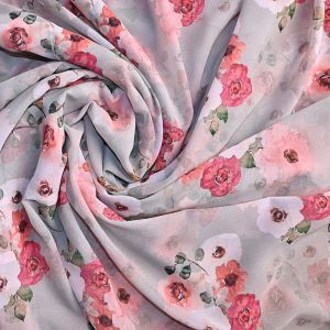 Pale Blue Printed Floral Georgette Fabric