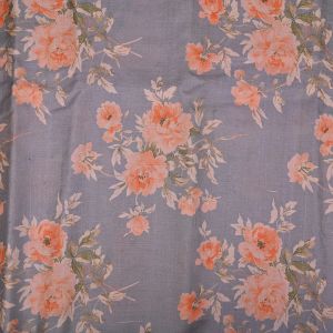 Pastel Gray Floral Printed Rawsilk Fabric