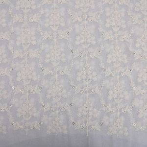 Pure White Embroidered Georgette Fabric