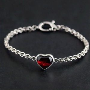 Anahita Red Garnet Birthstone Crystal Love Heart Bracelet Chain