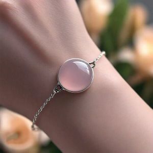 Bia Sterling Silver Real Pink Rose Quartz Crystal Bracelet