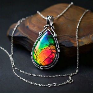 Eos Sterling Silver Big Gemstone Korite Ammolite Pendant