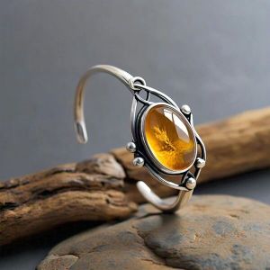 Garinne Sterling Silver Citrine Crystal Stone Handmade Kada Bracelet