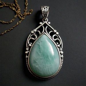 Idony Handmade Large 925 Sterling Silver Antique Amazonite Pendant