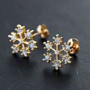 Mena Gold Crystal Moissanite Stud Snowflake Christmas Earrings