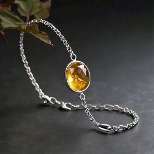 Nike Sterling Silver Citrine Crystal Stone Handmade Chain Bracelet