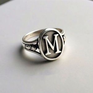 Oliver Personalized Sterling Silver Signet Initial Letter Ring