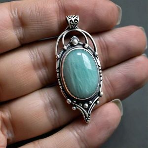 Tanith 925 Sterling Silver Large Unique Amazonite Pendant