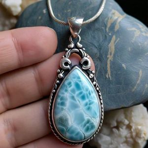 Theia Big Gemstone Large Larimar Pendant Sterling Silver