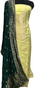 Banarsi Yellow Suit with Contrast Banarsi Dupatta