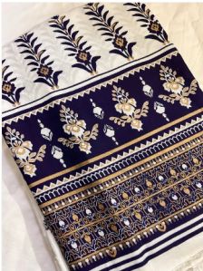 Blue and White Rayon Fabric