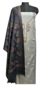 Elegant Grey Kani Winter Suit with Matching Digital Print Shawl