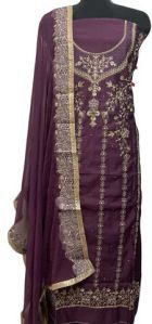 Elegant Purple Cambric Cotton Party Wear Suit with Intricate Embroidery