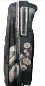 Enthralling Enigma: Grey Black Muslin Designer Suit