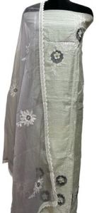 Green & Grey Chanderi Silk Suit with Embroidered Organza Dupatta