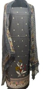 Grey Color Digital Print Cambric Suit with Aari & Stonework