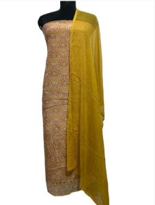 Mustard Muslin Suit with Delicate Lace