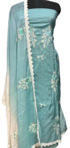 Sky Blue Chanderi Silk Suit: Embroidered Elegance with Viscose Comfort