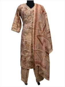 Stitched Muslin Brown Palazzo Suit