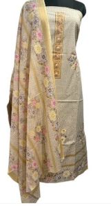 Yellow Cotton Suit with Mirror Work & Printed Buttons