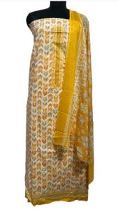 Yellow Printed Cambric Cotton Suit with Dupatta