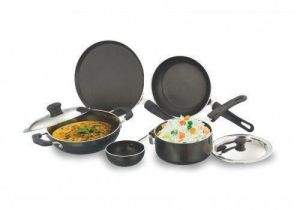 7 pcs Nonstick Gift Set (Dosa Tawa, Fry Pan, Kadai with Lid, Saucepan with Lid and Tadka Pan) with 2