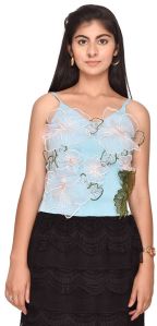 Light Blue Floral Embroidered Top