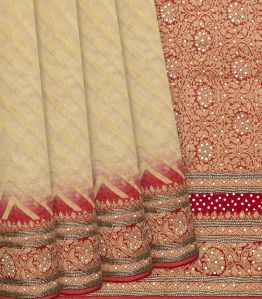 Beige Banarasi Khaddi Georgette Saree With Chevron Motifs