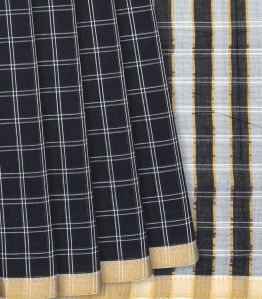 Black Check Handloom Mangalagiri Ladies Cotton Saree