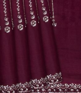 Burgundy Woven Viscose Saree With Embroidered Sequin Motifs