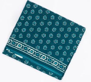 Cyan Printed Floral Motifs Jaipur Cotton Ladies Saree