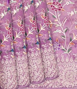 Dusty Pink Meena Embroidered Motifs Organza Ladies Silk Saree