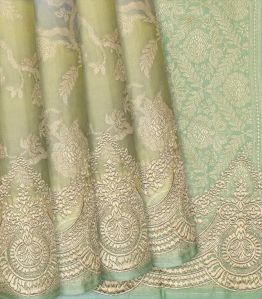 Green Rangkat Silk Saree With Embroidered Motifs