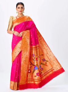 Hot Pink Handloom Paithani Silk Saree