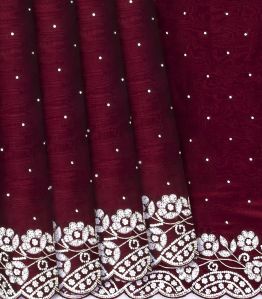 Maroon Woven Viscose Saree With Embroidered Floral Motifs Border