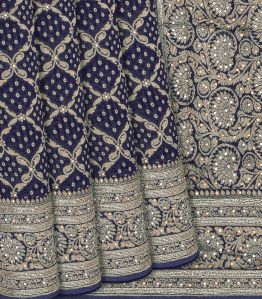 Navy Blue Banarasi Khaddi Georgette Saree With Jaal Motifs